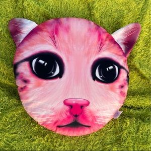 Plush Bright Pink Kitty Cat 17 Inch Pillow.